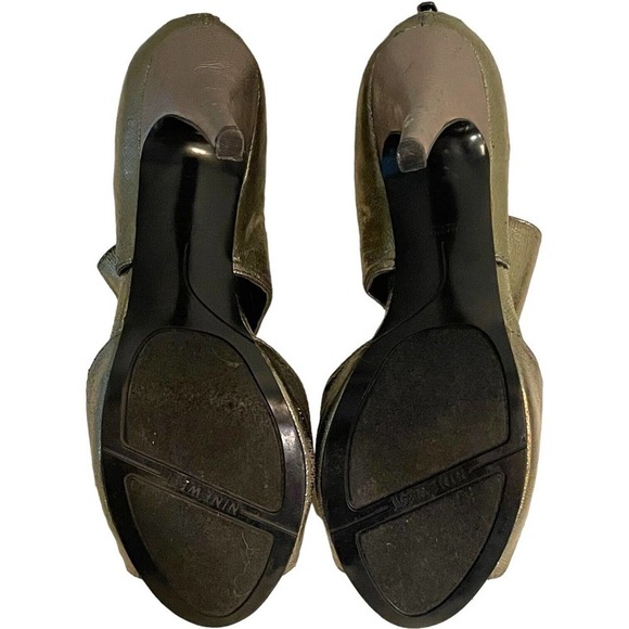 Nine West Silver Metallic Peep Toe Back Zip Stiletto Platform Heels 7.5 - Picture 8 of 10